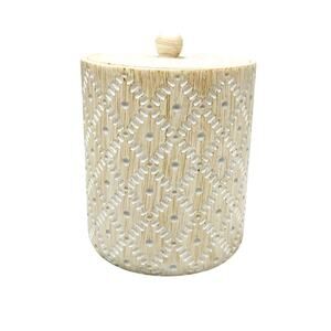 NWOT AMG Global Bathroom Accessories Container Mosaic Tan and White Pattern